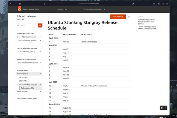 Ubuntu Linux 26.10 Stonking Stingray Ships October 15